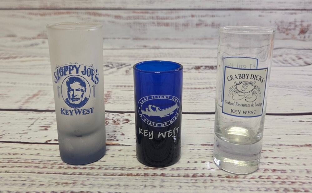 Set of 3 Key West Florida Souvenir Shot Glasses Sloppy Joe's Crabby Dick's